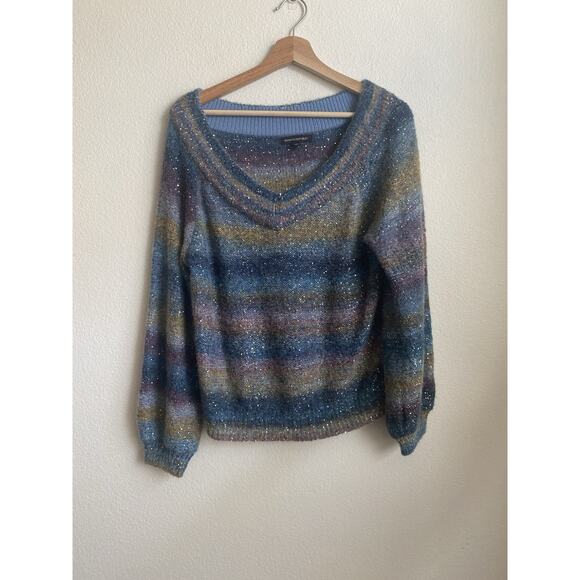 Banana Republic Rainbow Ombre Sequin Sweater Womens Large V Neck - Picture 2 of 5